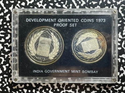 1973-B India Development 2x Coin Mint Set Lot#B2663 Silver! With Case - Image 1 of 4