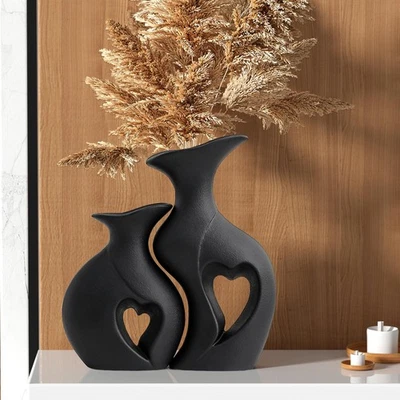 Juego de 2 jarrones de cerámica negra, llenos de amor, jarrones bohemios minimalistas modernos... Foto 1 de 4