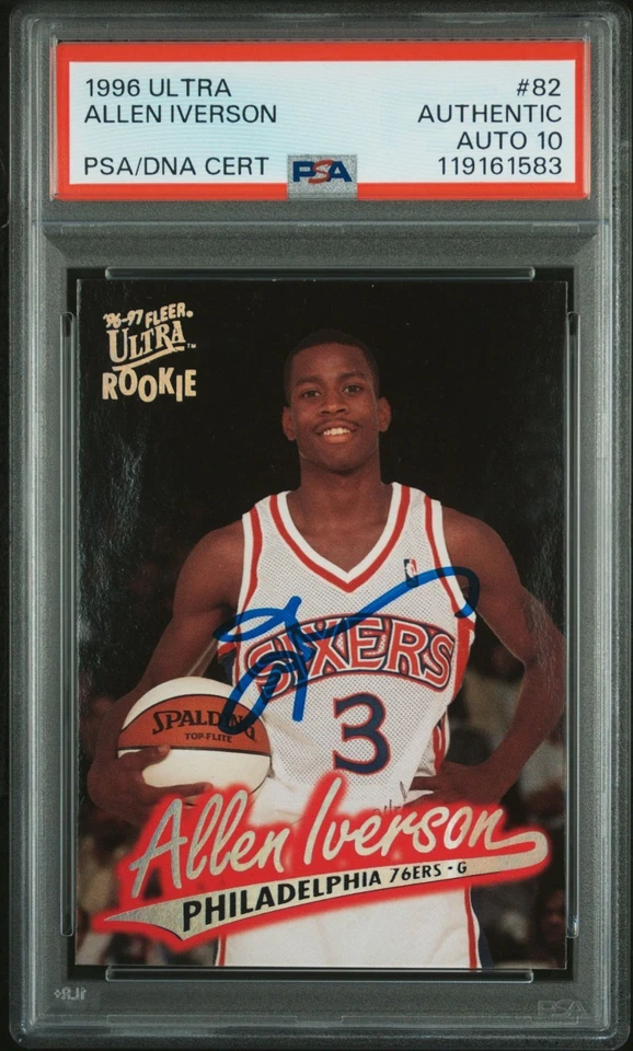 Allen Iverson 1996 Fleer Ultra Signed Basketball Rookie Card #82 Auto PSA 10 583 - Image 1 of 2