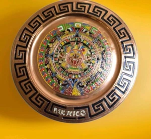 Bronze Emaille Azteken/Maya: Sonnenkalender-Stein: für Wand-11 Zoll Durchmesser:... - Bild 1 von 3