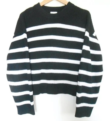 Suéter H&M Mezcla Algodón Negro Blanco Tiras Calce Suelto Pullover Para Mujer Mediano Foto 1 de 4