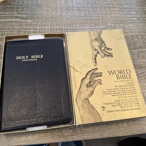 vtg KJV World Student Text BIBLE 232C King James Black Genuine Leather - Imagen 1 de 15