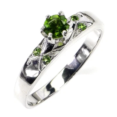 Anillo de plata de ley 925 redondo cromo diopsido 4 mm piedras preciosas naturales joyería talla 7 Foto 1 de 4