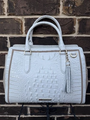 NWT $445 Brahmin Small Finley Sea Salt White Colada Leather Satchel neutrals - Image 1 of 4