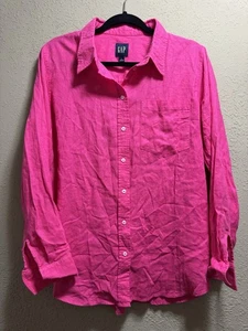 Gap Linen long sleeve women’s Casual button down shirt large Pink Blouse Office - Picture 1 of 5