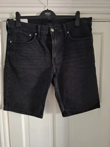 Mens H&M Jean Shorts Regular Fit Black Denim 34" Waist - Picture 1 of 8