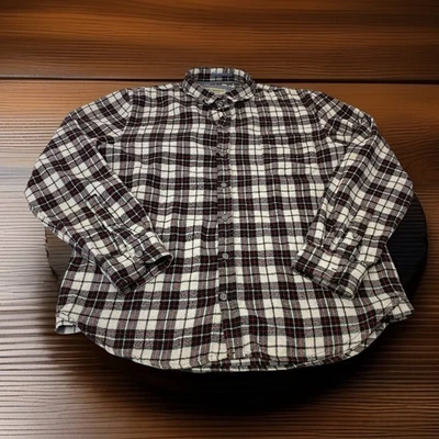 Tallwoods Men’s M Medium White Black Red Plaid Flannel Button Down Shirt - Image 1 of 4