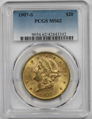 1907-S $20 graduación profesional MS 62 Liberty Head oro doble águila Foto 1 de 4
