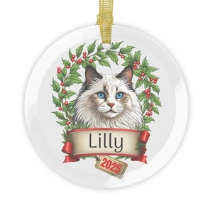 Custom Holiday Pet Cat Glass Ornament - Siberian - Picture 1 of 5