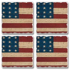 Western Lodge Cabin Decor Grand Ole Flag Coasters Set of 4 MADE IN THE USA - Picture 1 of 1