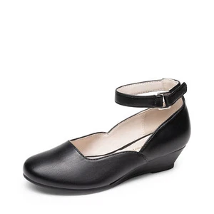 Girls Ankle Strap Dress Shoes Low Wedge Heels Wedding Party Formal Pumps Shoes - Picture 1 of 38