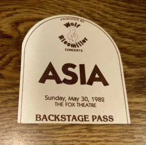 Asia Concert Backstage Pass 1982 Fox Theatre, Wolf & Rissmiller - Picture 1 of 2