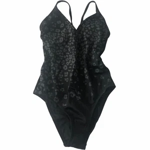 Kona Sol Womens Small One Piece Swimsuit Leopard Cheetah V Neck Black Gray #1496 - Picture 1 of 9