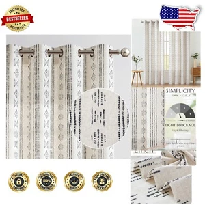 Stylish Farmhouse Linen Curtains - 96" Black Striped Grommet Drapes (Set of 2) - Picture 1 of 12