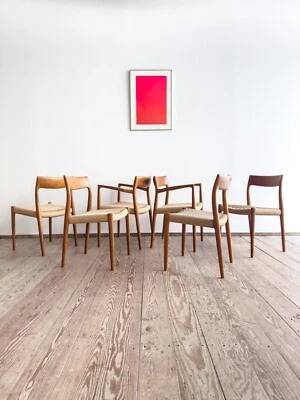 6 Dänische Mid Century Design Stühle, Teak, Niels Møller #57 #77, J.L. Mollers - Bild 1 von 4