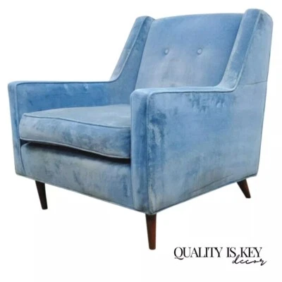 Sillón Club Azul Marco Nogal Moderno Mediados de Siglo De Colección Después de Paul McCobb Foto 1 de 4