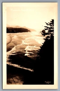 RPPC Postcard Haystack Rock Cannon Beach Oregon Aerial View Unposted - Picture 1 of 2