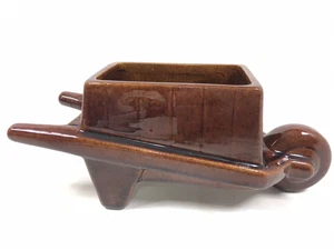 Vintage Haeger Pottery Brown Wheelbarrow Planter #342 4" Tall - Picture 1 of 6