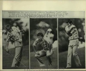 Foto de prensa 1973 Masashi Ozaki hace ejercicios de calentamiento antes de Master Series, GA - Imagen 1 de 2