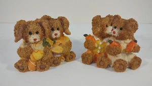Juego de 2 conejitos de Pascua marrón con huevos zanahorias figuras estatuas decoración - Imagen 1 de 7