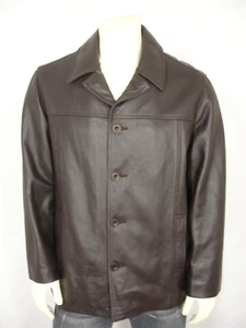 J.CREW BROWN LEATHER WOOL BLEND LINING COLLAR BUTTON FRONT JACKET MEN'S L - Picture 1 of 12