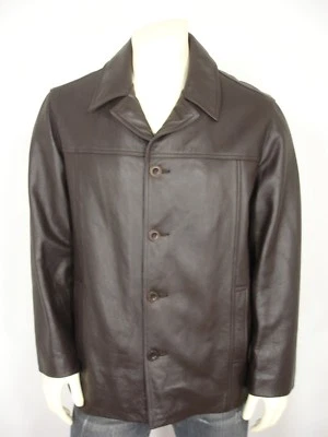 J.CREW BROWN LEATHER WOOL BLEND LINING COLLAR BUTTON FRONT JACKET MEN'S L - Image 1 of 4