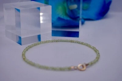 Green Peridot Faceted Round 2MM Tiny Gemstone Beaded Healing Women Bracelet 6-8" - Image 1 of 4