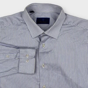 $155 Camisa David Donahue Para Hombres 17 1/2 - 34/35 Azul Lavanda Rayas Vestido Abotonado - Imagen 1 de 14