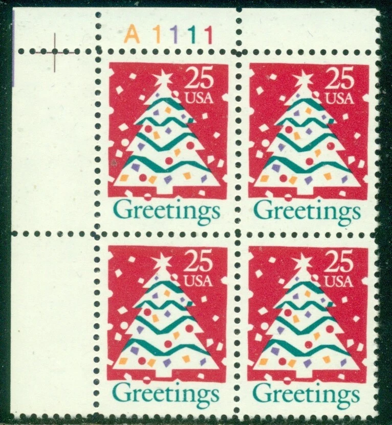 SCOTT # 2515 PLATE BLOCK, CHRISTMAS TREE, MINT, OG, NH, GREAT PRICE! - Image 1 of 1