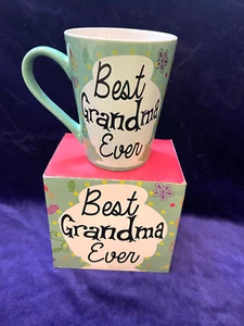 NIB Best GRANDMA Ever MUG 12 oz Cup Green with Hearts Flowers Ceramic by Kenrex - Picture 1 of 4