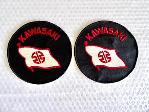 mOTORCYCLE BRAND LOGO KAWASAKI ROUND PATCH X2 VINTAGE 60’S ADVERTISING neocurio - Picture 1 of 4