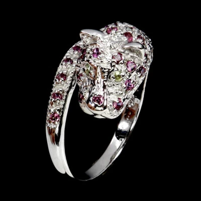 925 Sterlingsilber Ring Rund Rhodolith Peridot Edelstein Schmuck Tiger Größe 8 - Bild 1 von 4