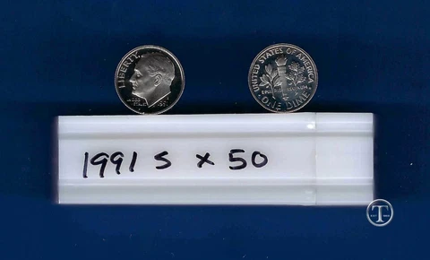 1991 S Proof Dime Roll -50 Coins Cover