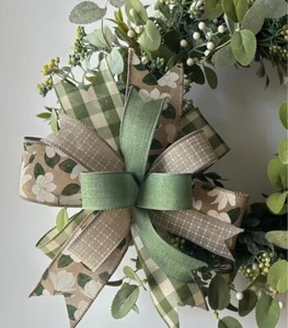 Farmhouse Magnolia Bow, Front Door Wreath Bow, Spring Bow, Summer Bow, BOW ONLY - Picture 1 of 1