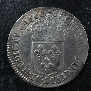 1/12 écu portrait apollinien 1660B Rouen France KM#199.2 silver - Picture 1 of 2