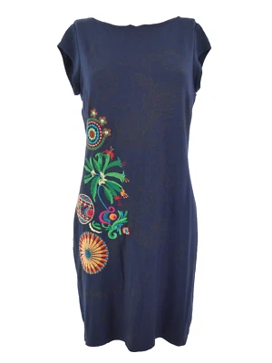 Vestido Desigual Bordado Calce Ajustado Azul Marino Geométrico Floral Mandala Erika Talla L Foto 1 de 4