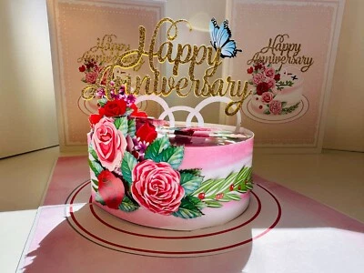 Origami Pop Cards Happy Anniversary Cake with Blue Butterflies Pop Up Greeting — 第 1/4 张图片