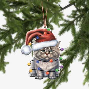 Cat Christmas Tree Ornament, Cat Merry Christmas Ornament, Cat Xmas Ornament - Picture 1 of 5