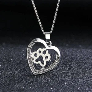 CRYSTAL ANIMAL PAW DOG CAT pendant SILVER 18" 20" necklace mom women FREE box - Picture 1 of 9