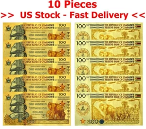 10pc One Hundred Yottalillion Zimbabwe ZIM Gold Novelty Currency 100 Trillion US - Picture 1 of 5