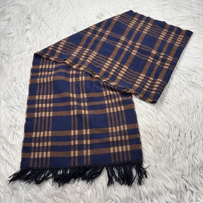 Pendleton Hecho en EE. UU. Marrón Azul Marino Tostado Bufanda A Cuadros Envoltura Lana Virgen Herencia Foto 1 de 3