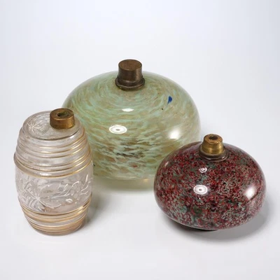 Antique French Glass Kerosene Oil Lamp Font Parts 3pc Lot Iris Apfel Collection - Image 1 of 4