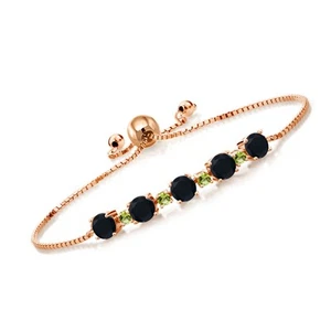 2.66 Ct Round Black Onyx Green Peridot 18K Rose Gold Plated Silver Bracelet - Picture 1 of 5