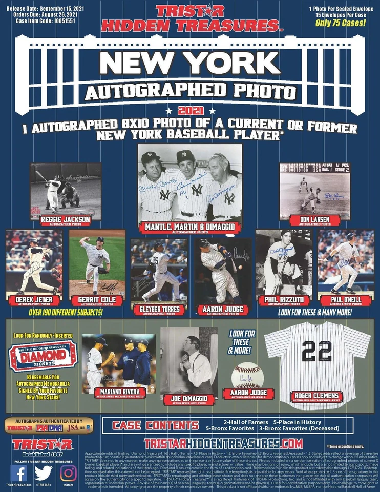 2021 TRISTAR HIDDEN TREASURES AUTOGRAPHED 8X10 PHOTOS BRONX EDITION - Image 1 of 1