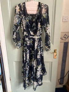 M&S Collection chiffon dress size 10 Navy blue mix. Beautiful and elegant - Picture 1 of 9