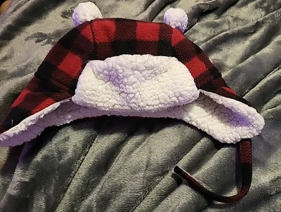 Sombrero trampero a cuadros búfalo rojo y negro para bebés y niños pequeños, muy suave Foto 1 de 4