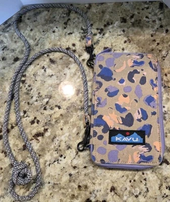 KAVU Go Time Purple Tan Crossbody Bifold Wallet Bag Credit Cards Hiking Travel - Image 1 of 4
