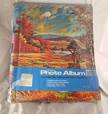 NOS Vintage Photo Album 10 Sheets Self Adhesive Photo Album Fall Farm Cover - Image 1 of 4