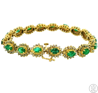 Vintage 14k Yellow Gold Tennis Bracelet 5 ctw Emeralds 3 ctw Diamonds 7.5 inch - Image 1 of 4