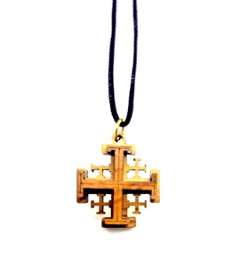 Olive Wood Jerusalem Cross Pendant Handmade in the Holy Land - Picture 1 of 4